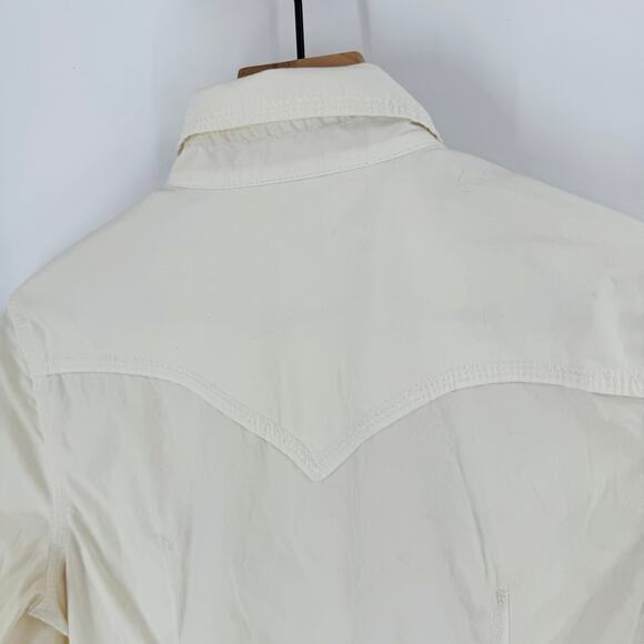 True Religion Western Snap Button Shirt Size Large Cream Denim-Inspired Top - Picture 6 of 11